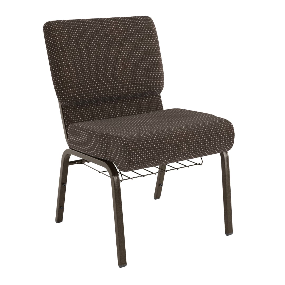 HERCULES Series 21''W Church Chair in Brown Dot Fabric with Book Rack - Gold Vein Frame