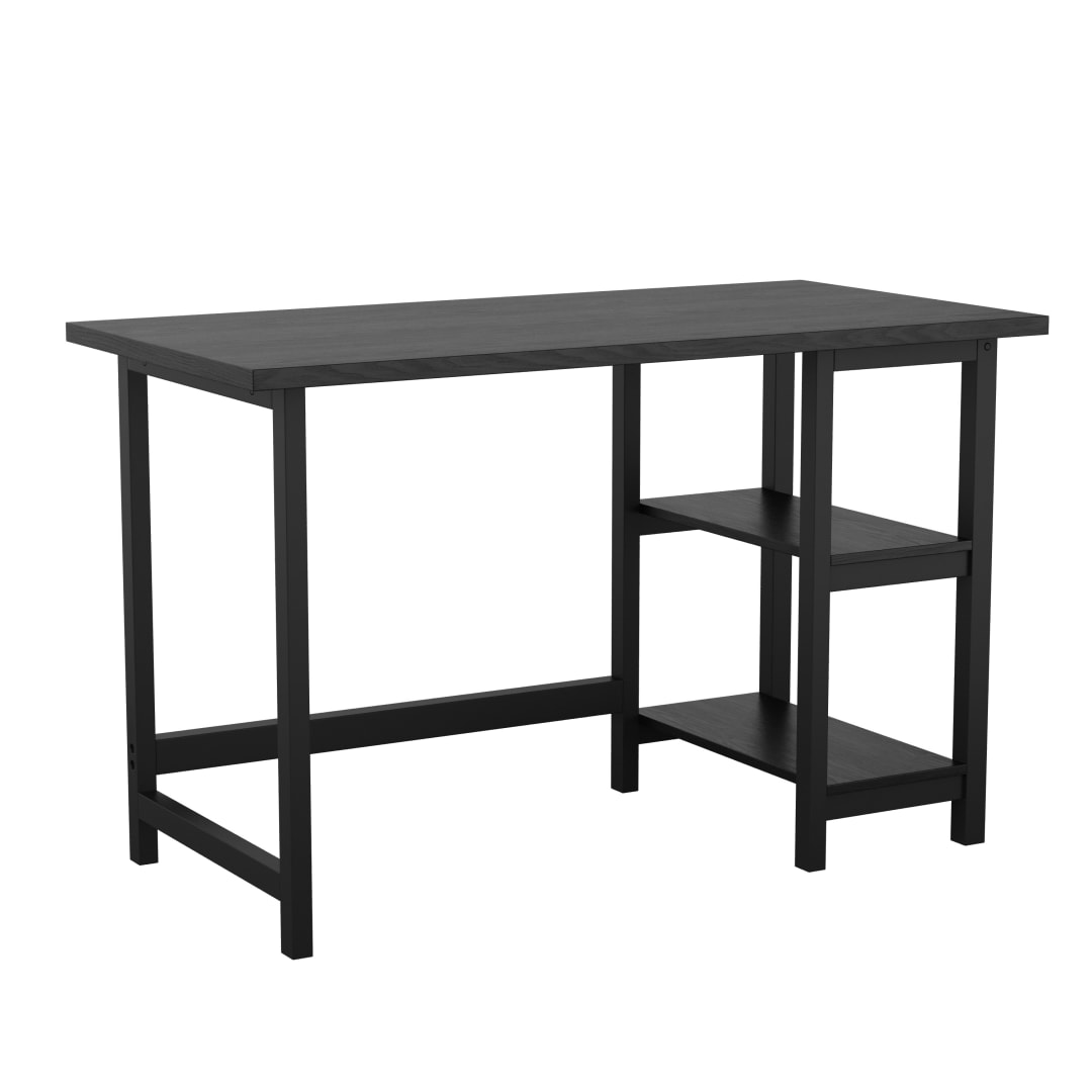 Beckett Home Office Trestle Desk with Shelves in Black Wood Grain