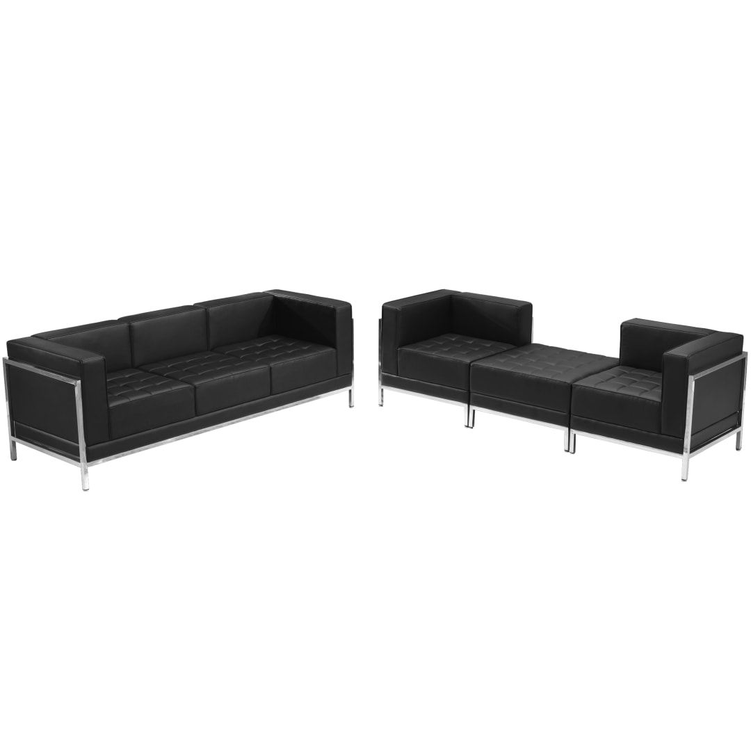 HERCULES Imagination Series Black LeatherSoft Sofa &amp; Lounge Chair Set with Ganging Clips, 4 Pieces