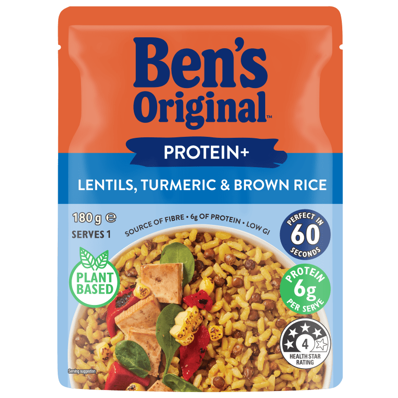 BEN'S ORIGINAL Microwave Rice Protein+ Lentils, Turmeric & Brown Rice 180g Pouch