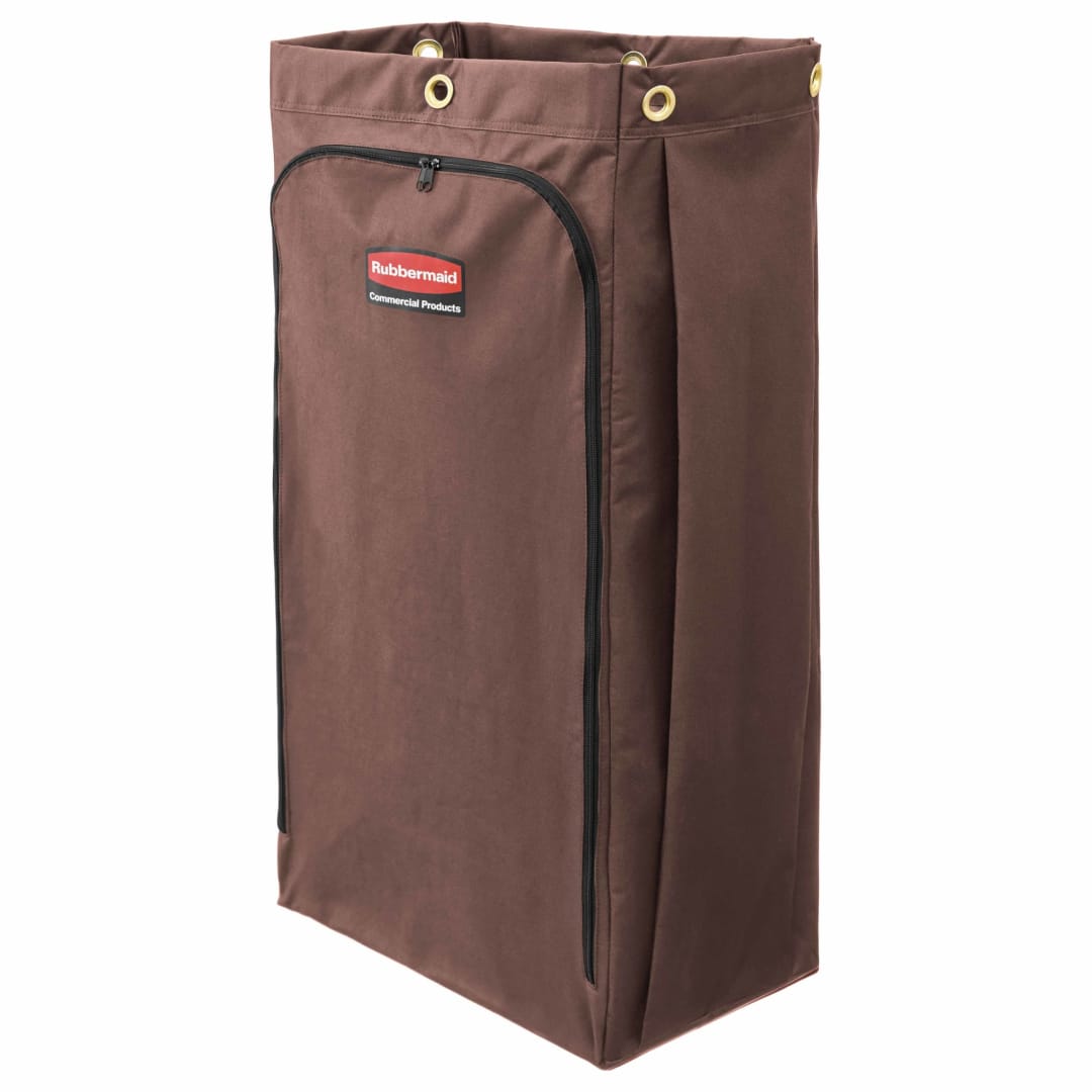 30 Gal Canvas Bag for High Capacity Janitorial Cleaning Carts, Vinyl Lining, Brown