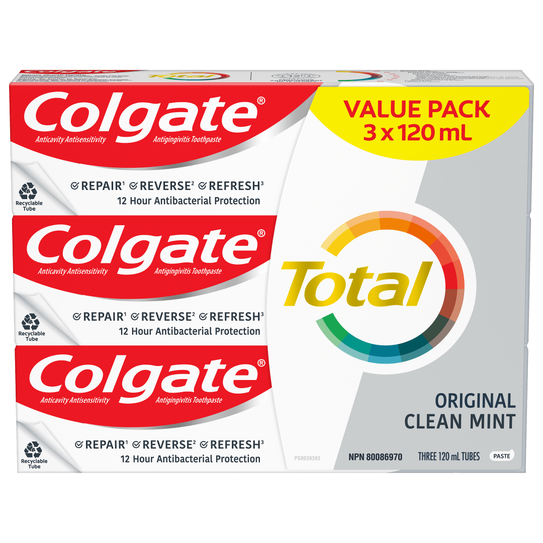 Colgate Total Clean Mint Toothpaste, Multi-Benefit Teeth Whitening Toothpaste That Whitens Teeth, Freshens Breath & Protects Sensitive Teeth, 120 mL, 3 Pack