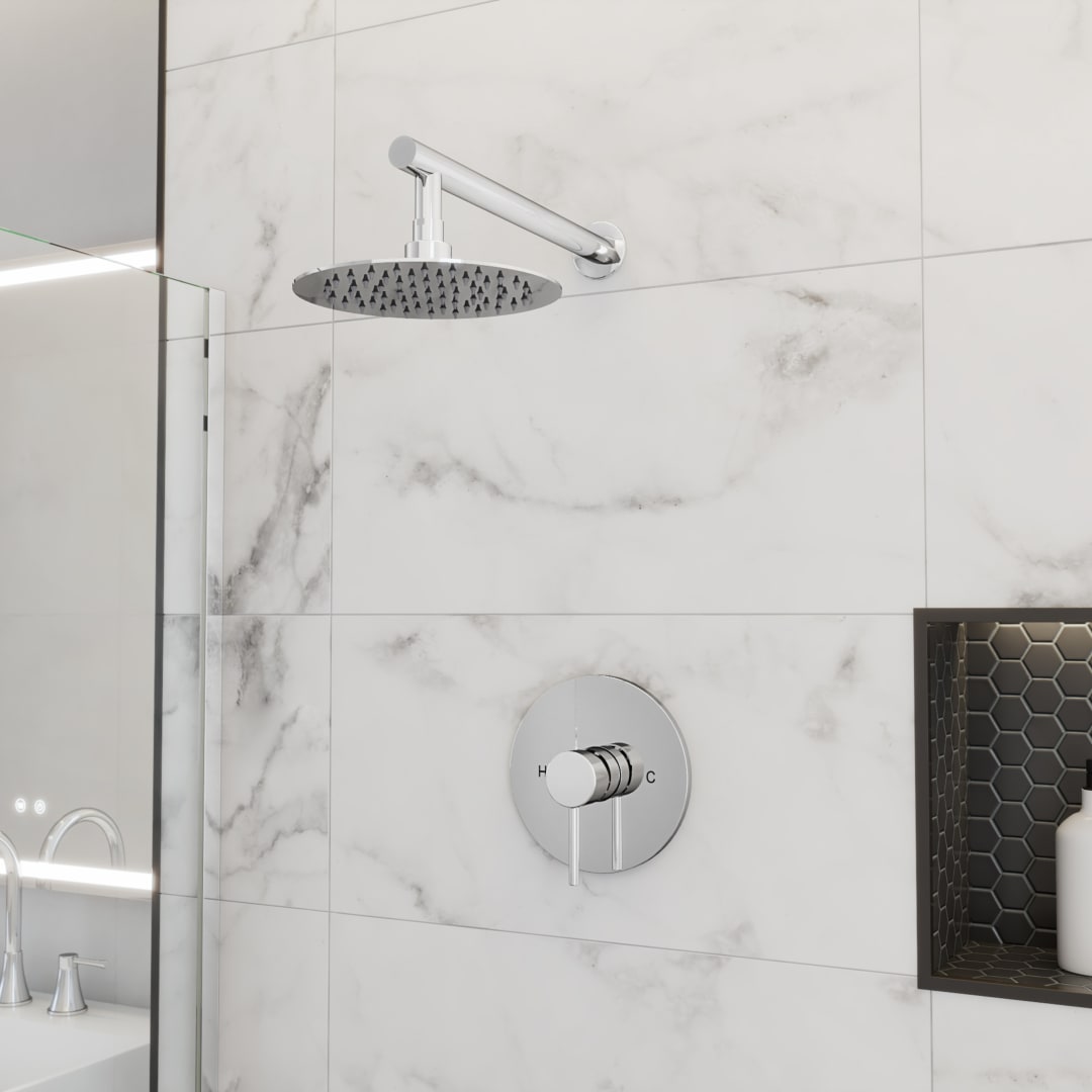 Brilliance Rainfall Shower Set with Round Shower Head and Round Valve, Chrome