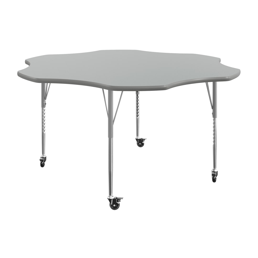 Wren 60" Flower Adjustable Height Activity Table, Thermal Laminate Top, Standard Legs with Locking Casters, Gray