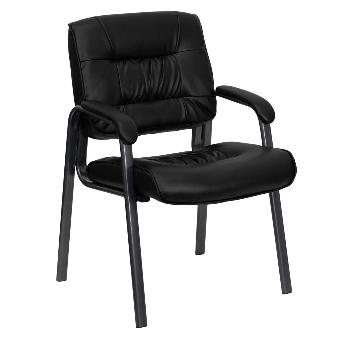Haeger Black LeatherSoft Executive Side Reception Chair with Titanium Gray Powder Coated Frame