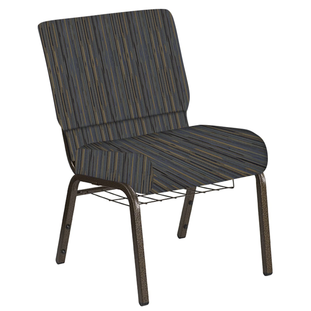 Embroidered 21''W Church Chair in Canyon Sky Fabric with Book Rack - Gold Vein Frame
