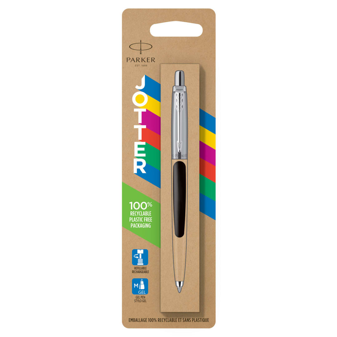 Parker Jotter Originals colección de bolígrafos | acabado retro negro de los 90 | punta mediana | tinta azul | una unidad