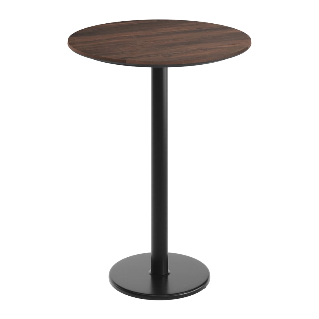 TopGuard 31.25" Round Tabletop, Seamless Surface Technology, Dark Brown with 18" Round Black Bar Height Base, Moisture, Scratch, Heat, UV Resistant