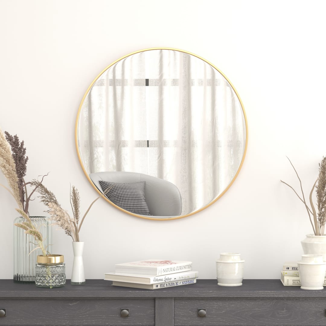 Julianne 30" Round Gold Metal Framed Wall Mirror - Large Accent Mirror for Bathroom, Vanity, Entryway, Dining Room, &amp; Living Room