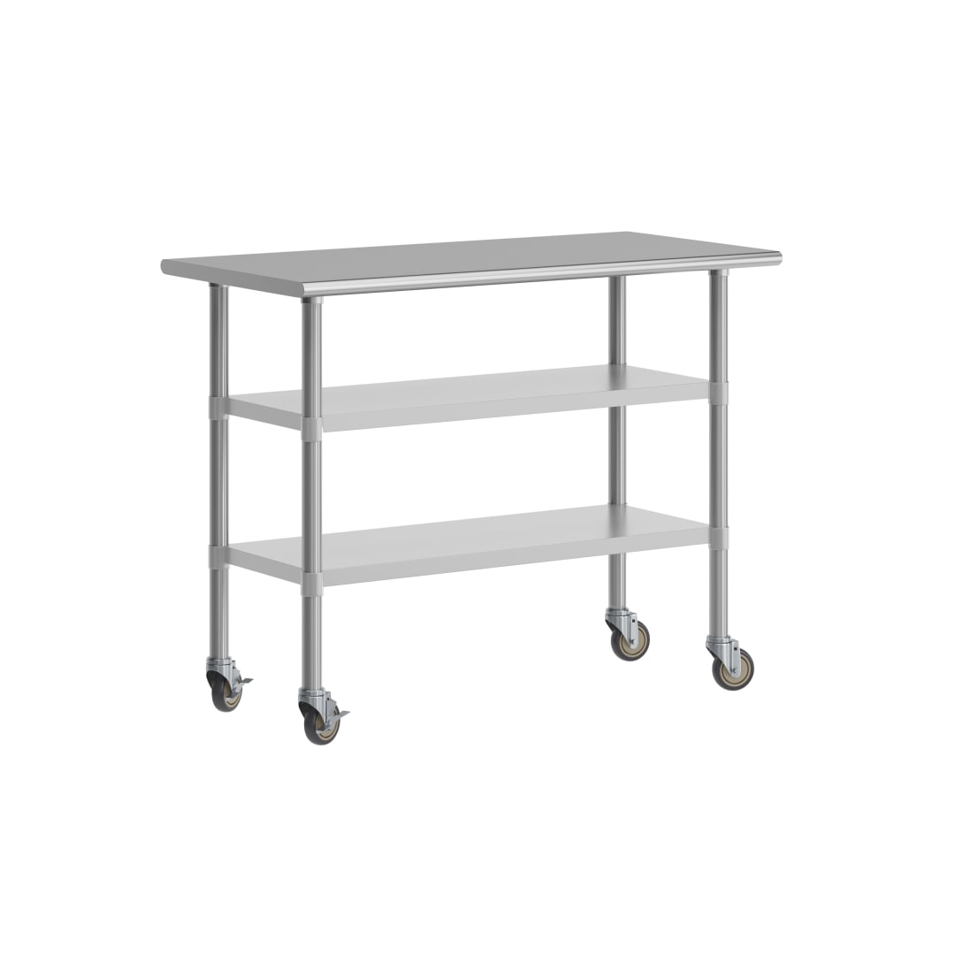 Rawcliffe NSF Certified Stainless Steel Prep and Work Table 24"x 48" with 2 Galvanized Steel Undershelves and 4 Casters with 2 Locking
