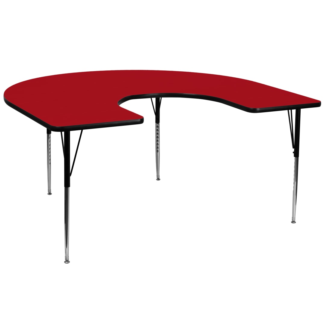 Wren 60''W x 66''L Horseshoe Red Thermal Laminate Activity Table - Standard Height Adjustable Legs