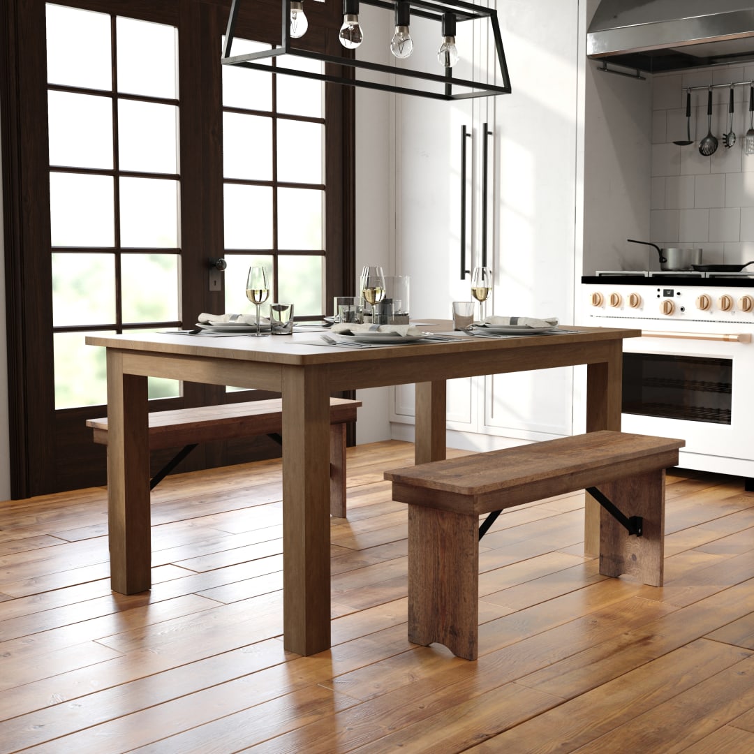 HERCULES 60" x 38" Rectangular Antique Rustic Solid Pine Farm Dining Table