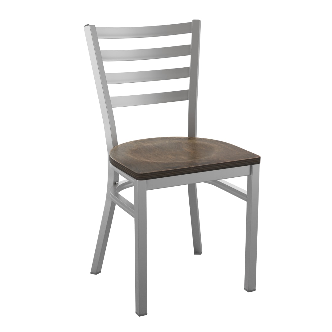 HERCULES Series Silver Antique Finish with Clear Coat Ladder Back Metal Restaurant Chair - Antique Copper Wood Seat