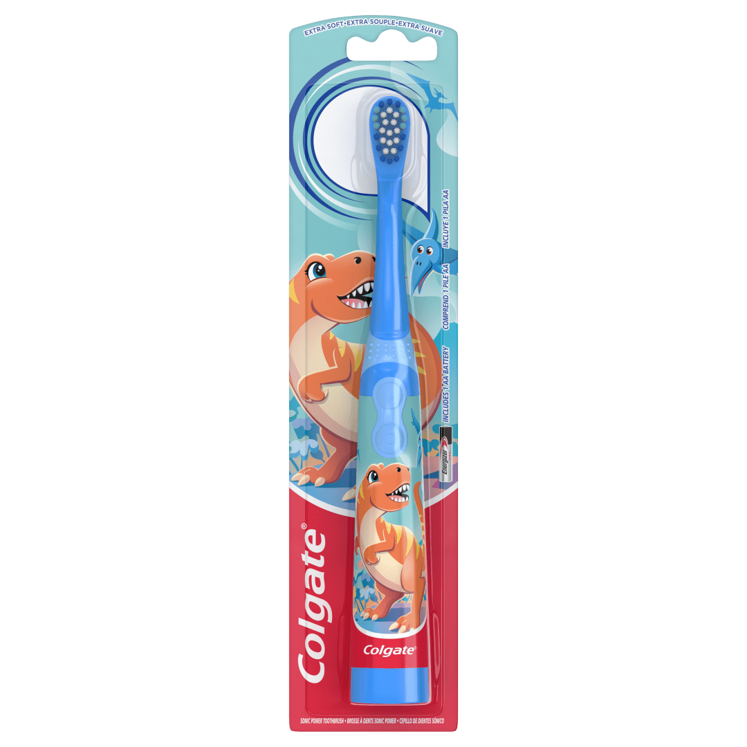 Colgate Kids Battery Toothbrush, For Ages 3+, Extra Soft Kids Toothbrush, Dinosaur, 1 Pack