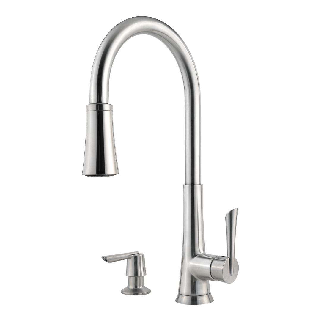 Mystique 1-Handle Pull-Down Kitchen Faucet with Soap Dispenser in Stainless Steel