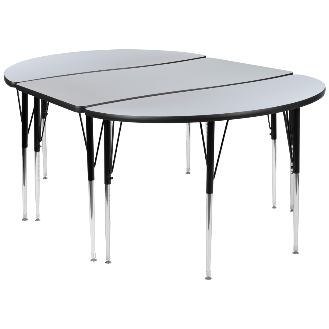 Emmy 2 Piece 76" Oval Wave Flexible Grey Thermal Laminate Activity Table Set - Standard Height Adjustable Legs
