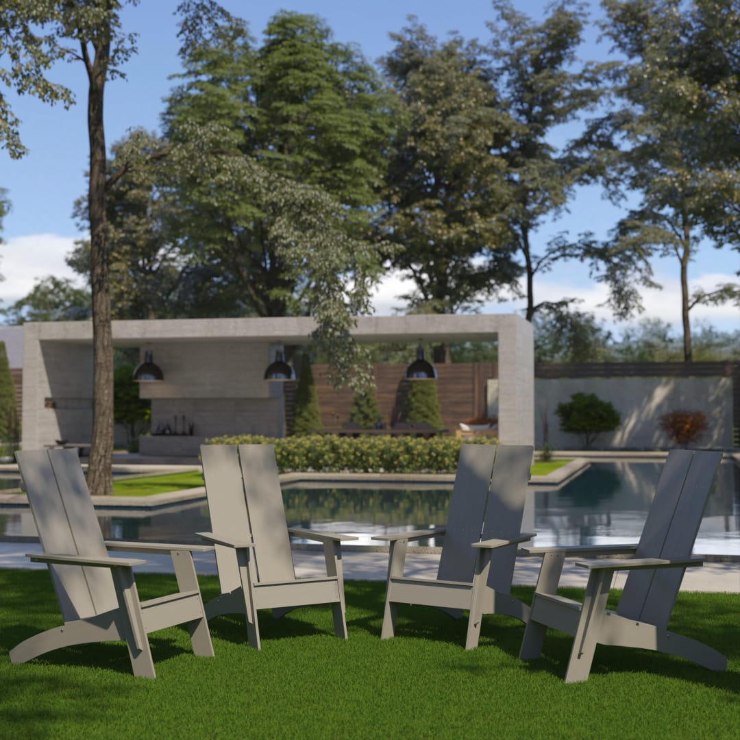 Set of 4 Sawyer Modern All-Weather Poly Resin Wood Adirondack Chairs in Gray