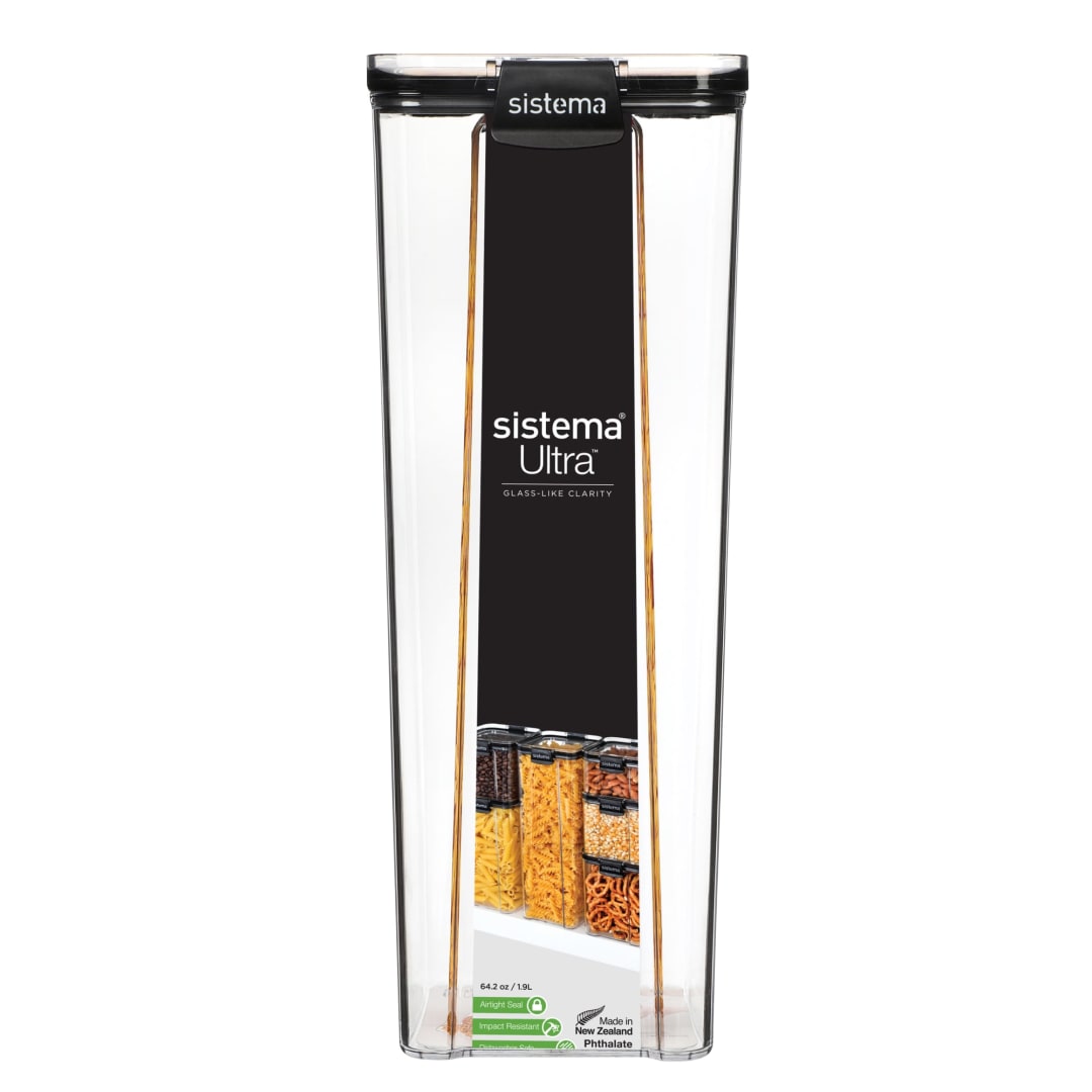 Sistema Ultra Airtight Pantry Food Storage Container, 1.9 L, Rectangular, Stackable, BPA-Free Tritan Plastic