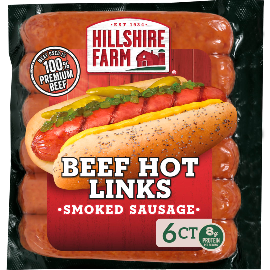 Hillshire Farm Beef Hot Smoked Sausage with Spicy Red Pepper, 6 Links, 12 oz