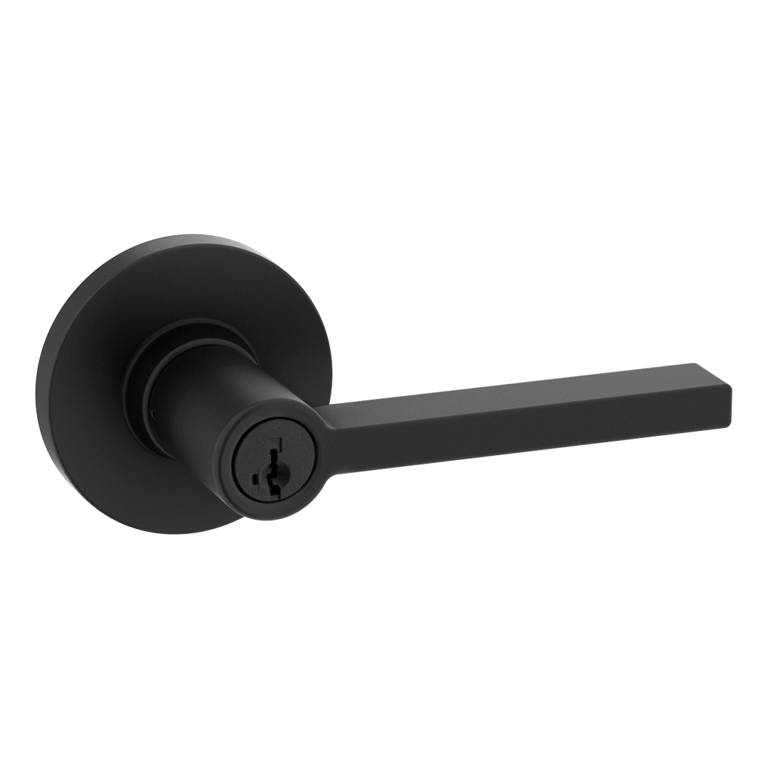 Casey Storeroom Keyed UL Lever featuring SmartKey Security™ in Matte Black