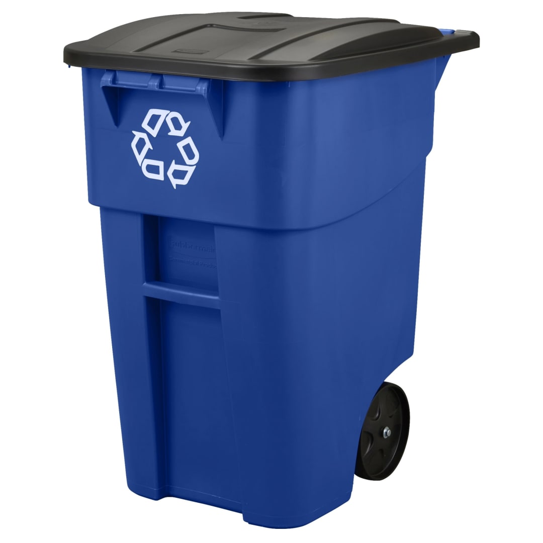 Rubbermaid Commercial Products 50 Gallon Rollout Trash Can, Blue