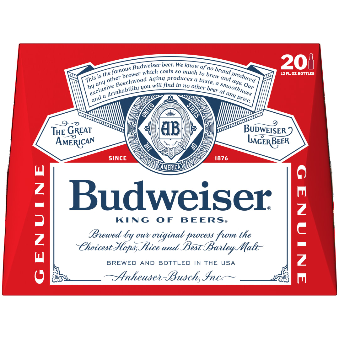 Budweiser American Lager Beer 20 Pack, 12 fl oz Bottles