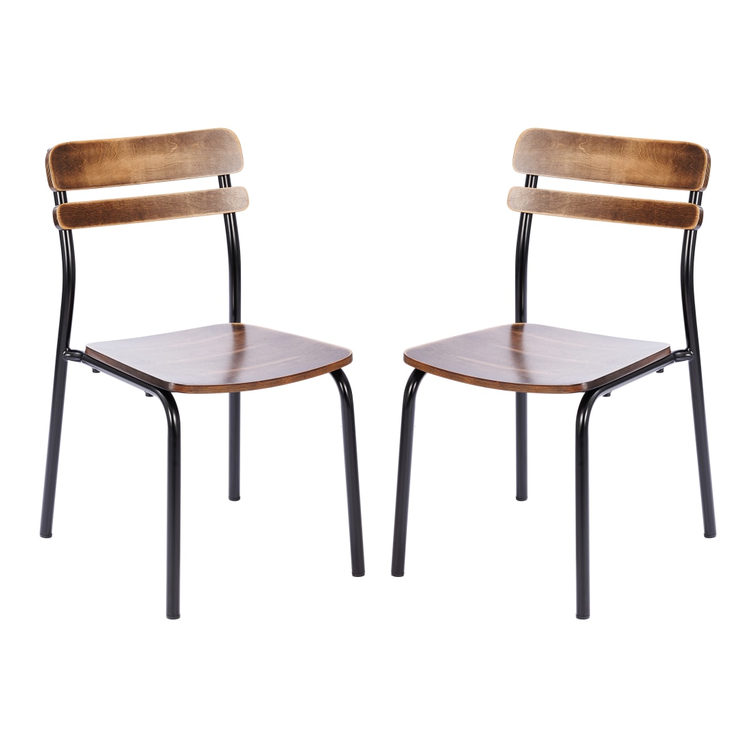 2 Pack Cyprus Commercial Grade Solid Wood Dining Chairs with Black Metal Frames and Antique Copper Finish