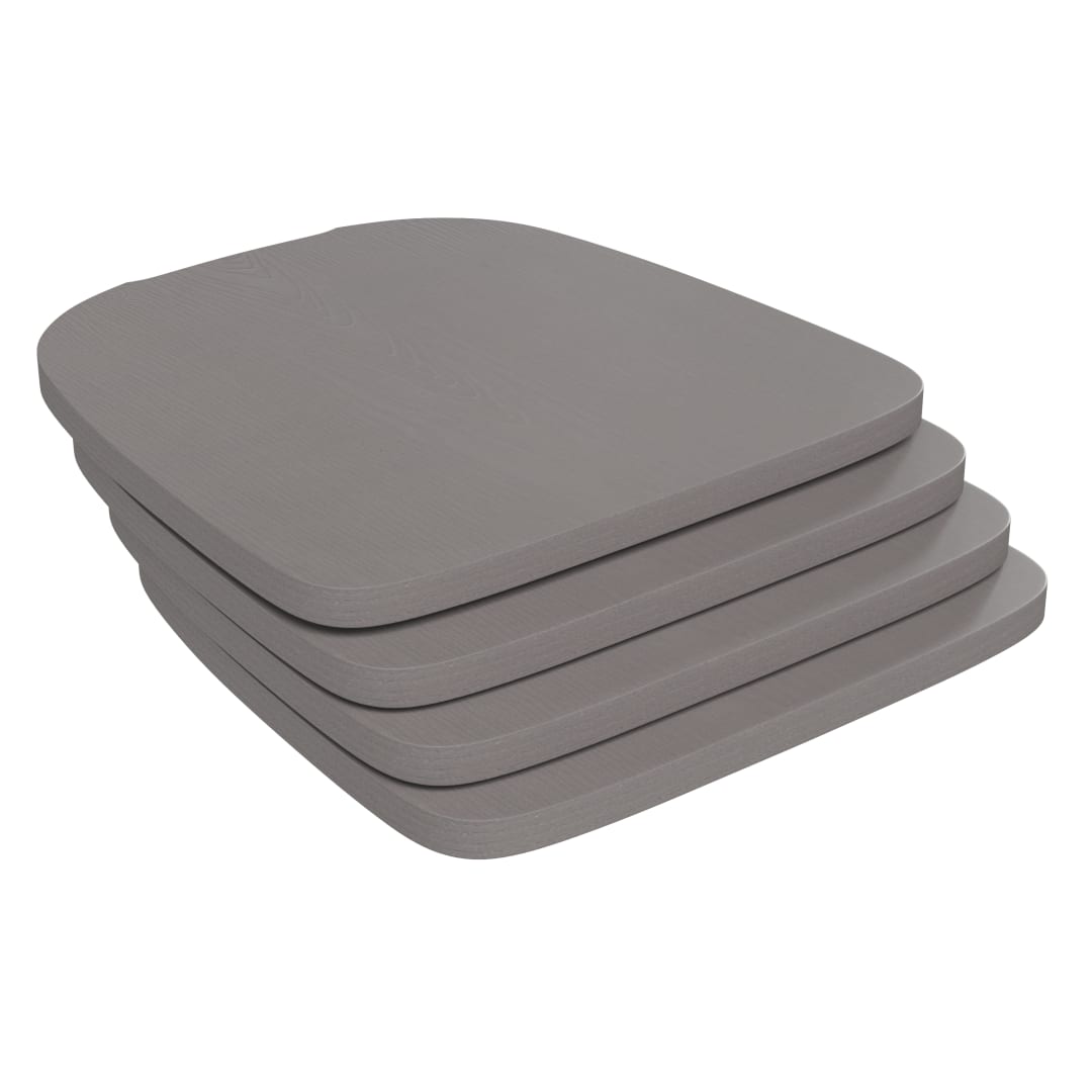 Perry Set of 4 Poly Resin Wood Seat with Rounded Edges for Colorful Metal Chairs and Stools in Gray