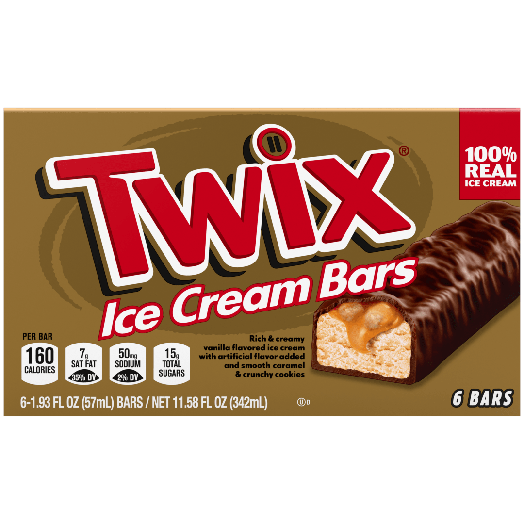 TWIX Ice Cream Bars Vanilla Caramel Chocolatey Cookie Dessert Bar Individually Wrapped, 6 Pack, 1.93 Oz Bars