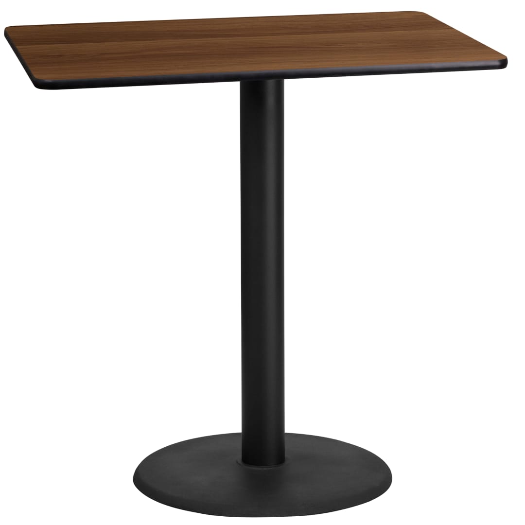 Stiles 24'' x 42'' Rectangular Walnut Laminate Table Top with 24'' Round Bar Height Table Base