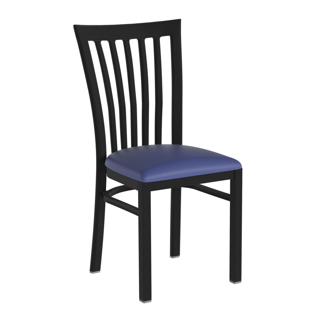 HERCULES Black School House Back Metal Restaurant Chair - Blue Vinyl Seat