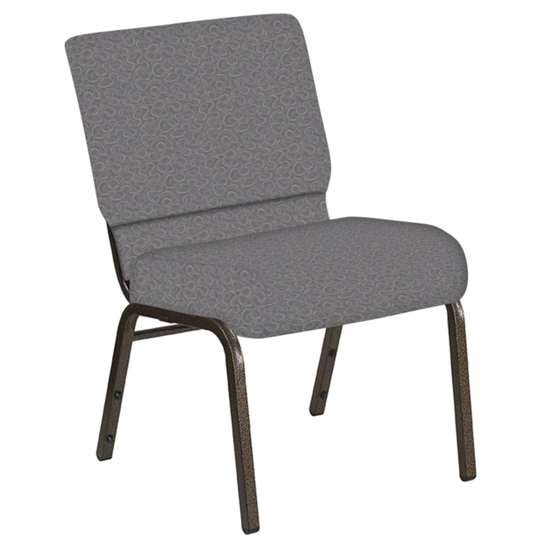 Embroidered 21''W Church Chair in Ribbons Fog Fabric - Gold Vein Frame