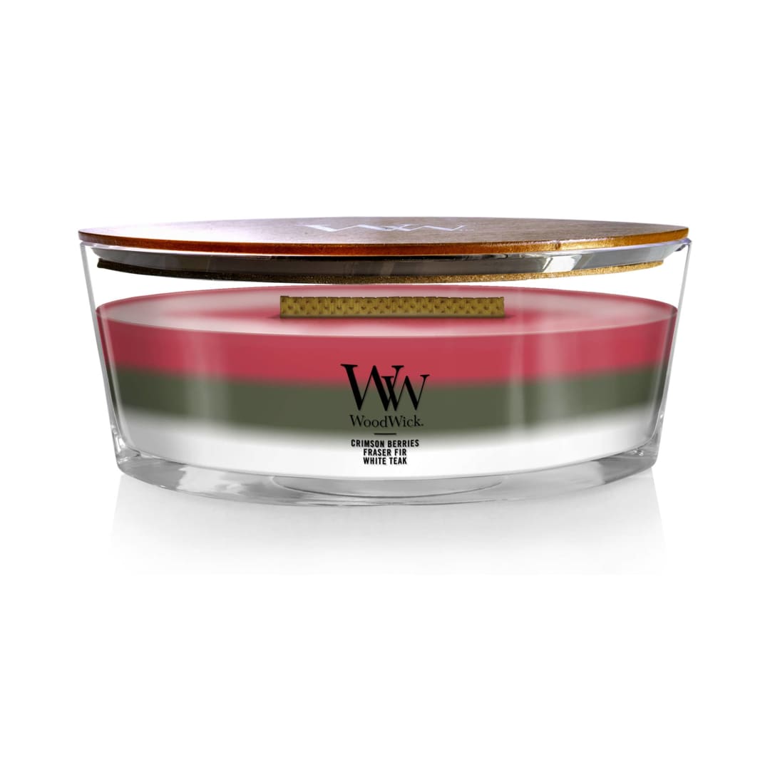 WoodWick® Winter Garland Scented Trilogy Ellipse Candle, Crackles at it Burns, Up to 50 hrs burn time, 16oz