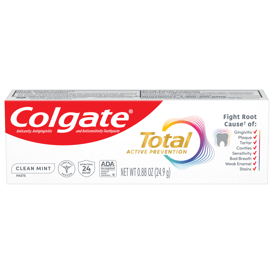 Colgate Total Active Prevention Clean Mint Toothpaste, Travel Size Toothpaste, 0.88 oz