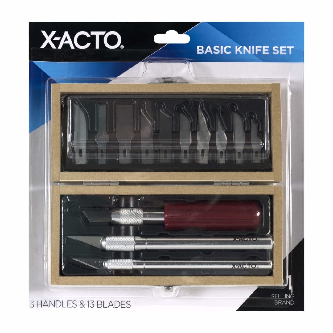 X-ACTO® Basic Knife Set | Set Contains 3 Precision Knives, 10 Precision Knife Blades, Wooden Chest for Storage