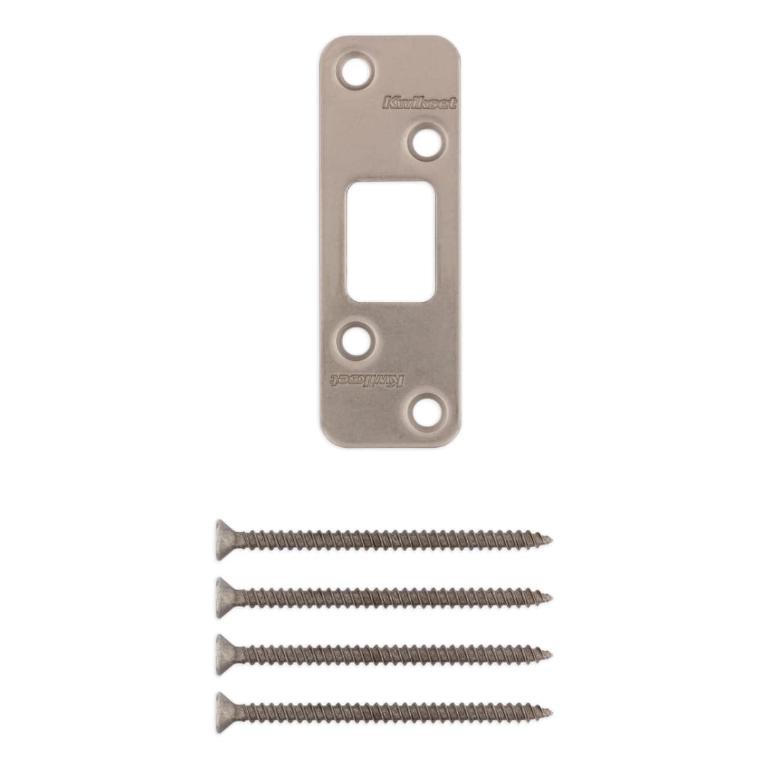 Deadbolt Round Corner Strike, 4-Hole Offset, 1-1/4" x 3-5/8" for Satin Nickel Finish
