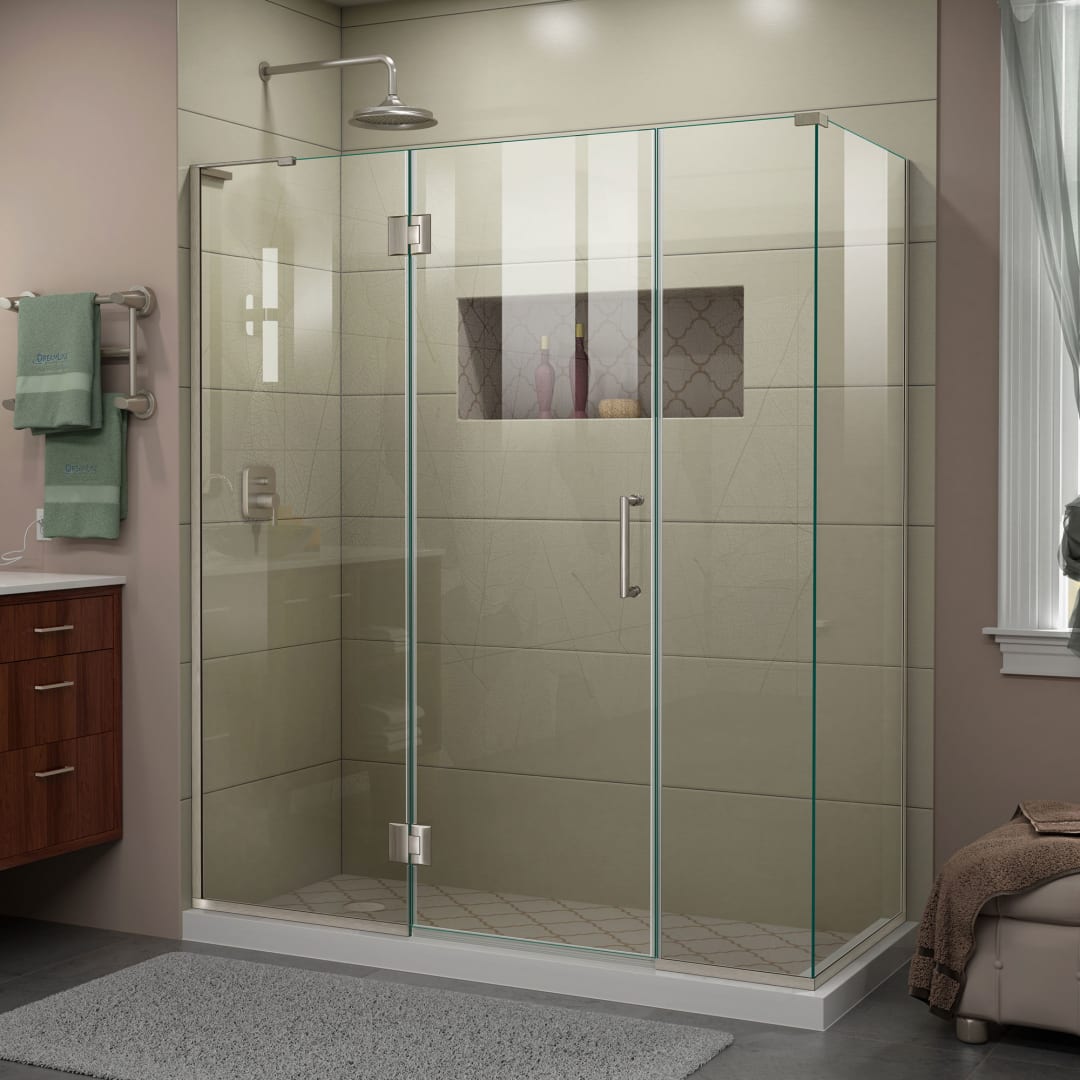 DreamLine Unidoor-X 63 1/2 inch W x 30 3/8 inch D x 72 inch H Frameless Hinged Shower Enclosure in Brushed Nickel