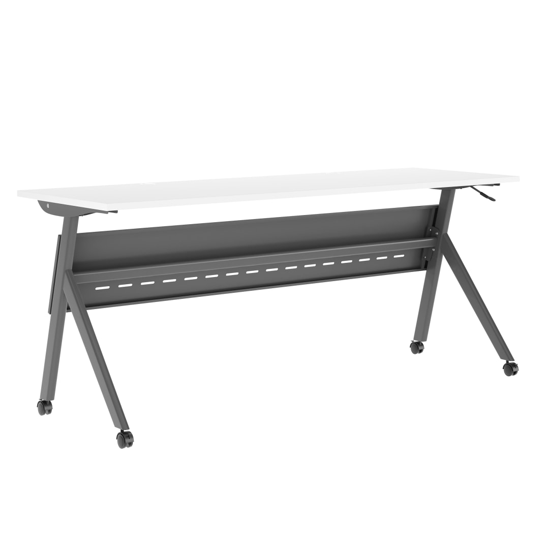 Davis Commercial Grade 72" x 24" Heavy-Duty Nesting Flip Training Table with Y-Legs, Modesty Panel, 1" Thick White Tabletop, and Gray Steel Frame