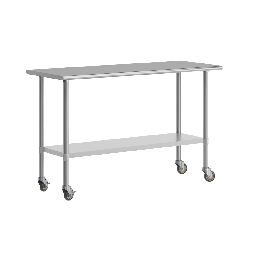 Reese Portable Prep and Work Table with NSF Certified 18 Gauge Stainless Steel Top Shelf, Galvanized Steel Undershelf and 4 Casters with 2 Locking