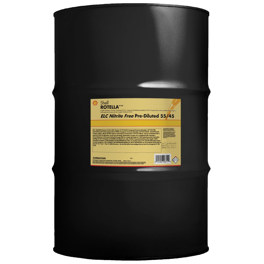 Shell Rotella Nitrite-Free Extended Life ELC Anti-Freeze + Coolant, Pre-Diluted 55/45, 55 Gallon Drum