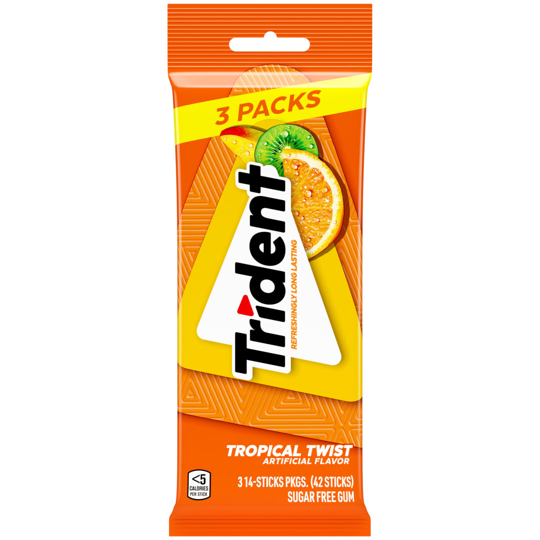 Trident Sugar Free Chewing Gum Tropical Twist 42 pc MUP 3pk