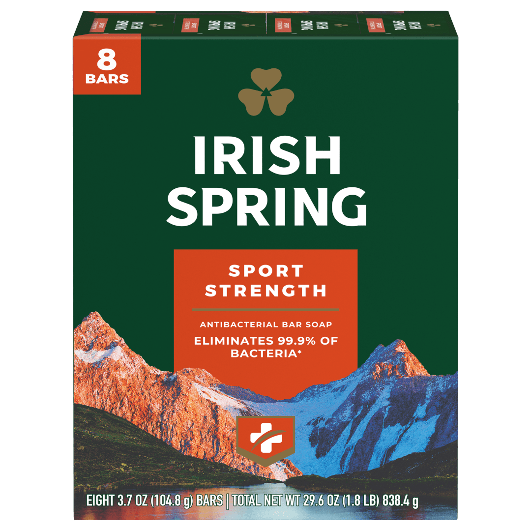 Irish Spring Sport Strength Antibacterial Bar Soap for Men, 3.7 oz, 8 Pack