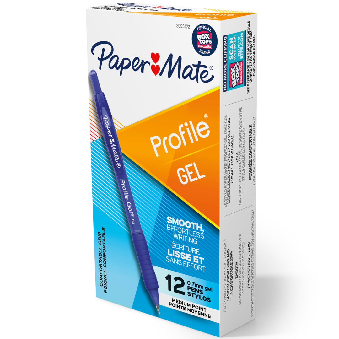 Paper Mate® Gel Pen, Profile Retractable Pen, 0.7mm, Blue, 12 Count