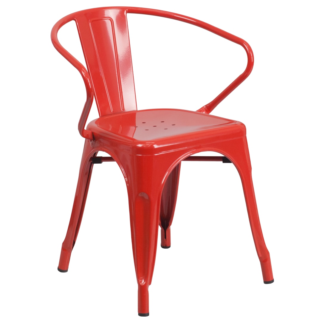 Luna Commercial Grade Red Metal Indoor-Outdoor Chair with Arms