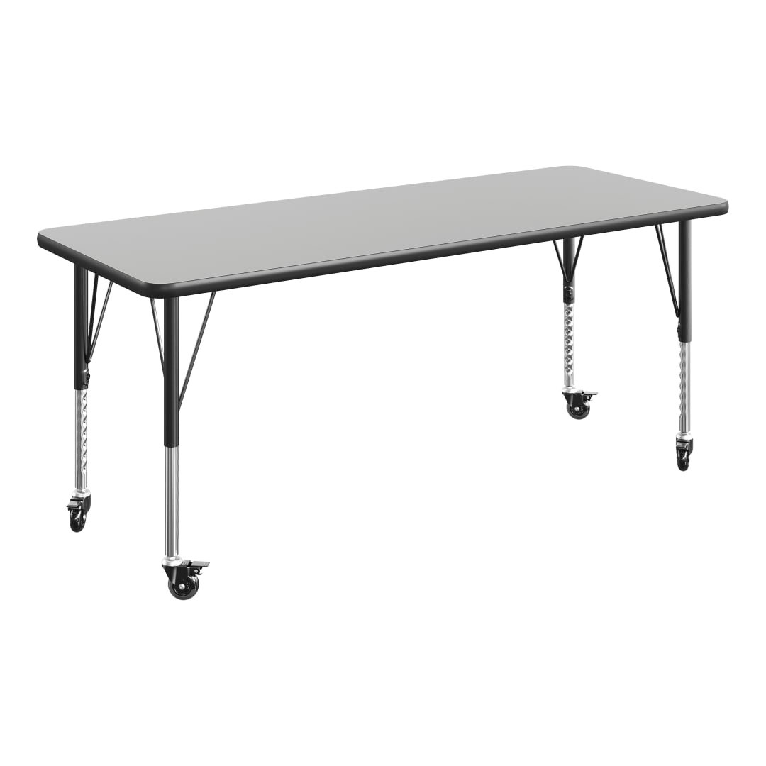 Wren 60" x 24" Adjustable Height Activity Table, Thermal Laminate Top, Short Legs with Locking Casters, Gray