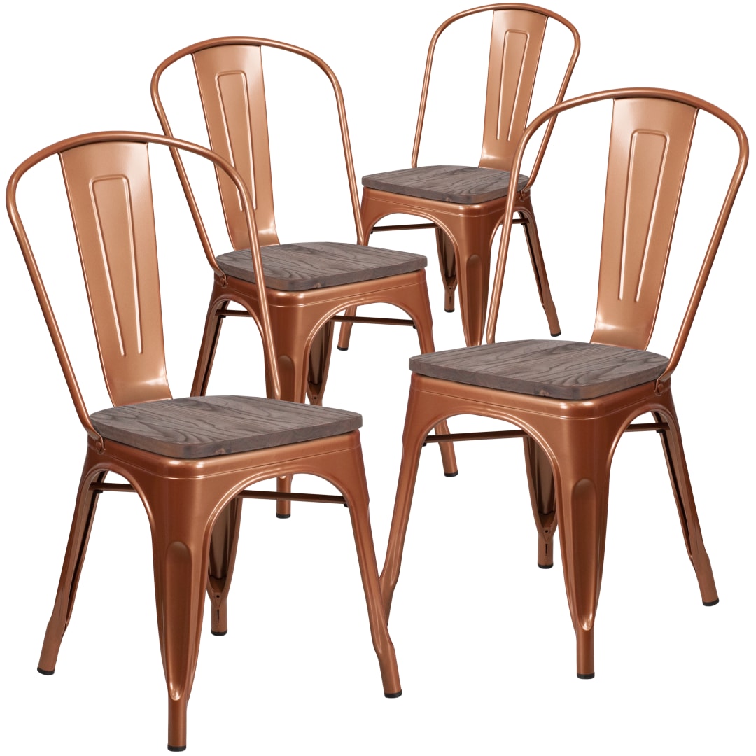 Blake 4 Pk. Copper Metal Stackable Chair with Wood Seat