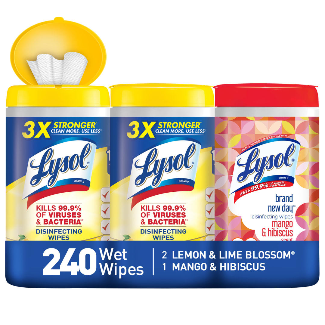 LYSOL® Disinfecting Wipes - (2 Lemon + 1 Brand New Day Mango & Hibiscus) 2/(3x80) ct.