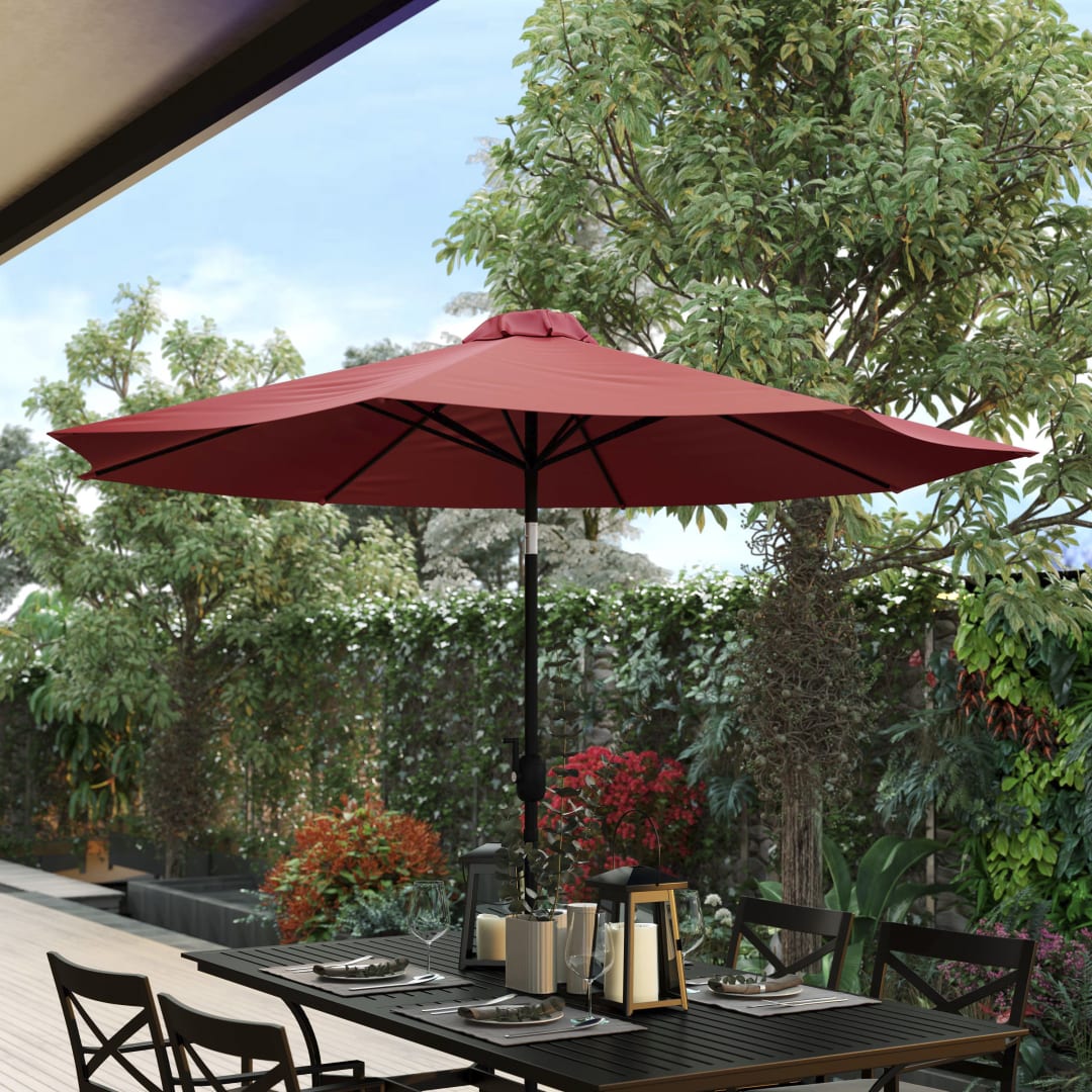 Kona Red 9 FT Round Umbrella with 1.5" Diameter Aluminum Pole with Crank and Tilt Function