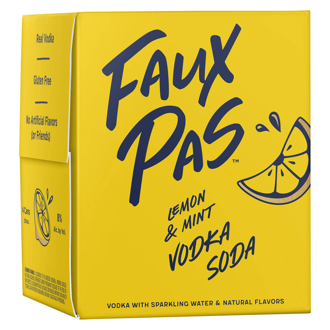 Faux Pas Lemon and Mint Vodka Soda 250ml Cans (Pack of 4)