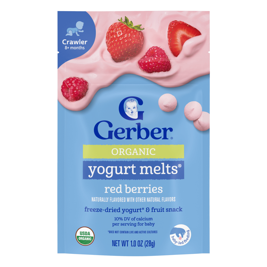 Gerber Stage 3 Baby Food Snacks, Red Berries Organic Yogurt Melts, Baby Led Feeding